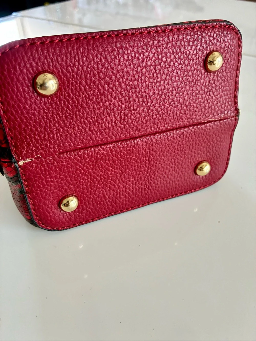 Red Polyurethane Snake-Print Top Handle Bag w/Crossbody Strap NEW UNUSED - READ